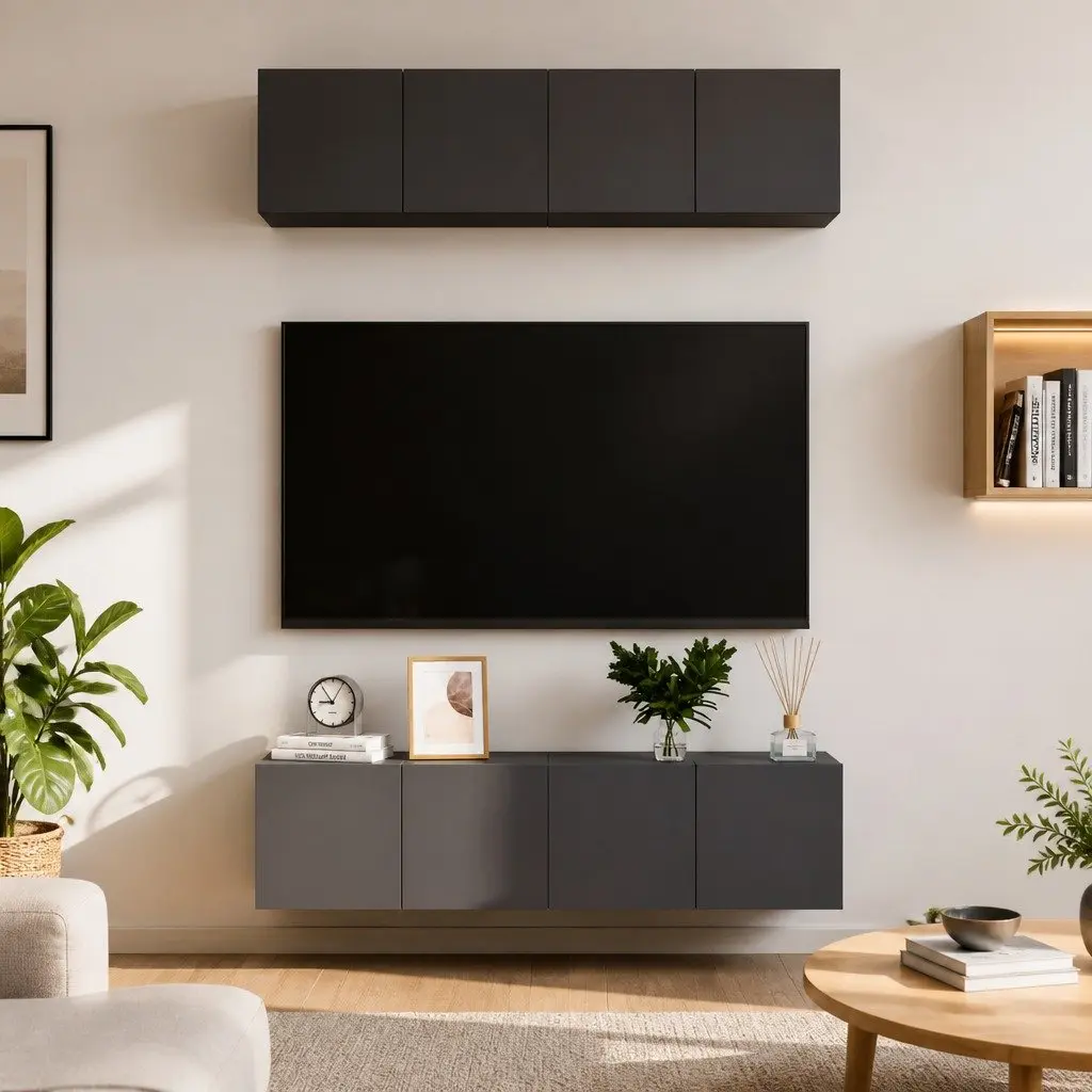 High Gloss Grey TV Cabinet Set for Living Spaces