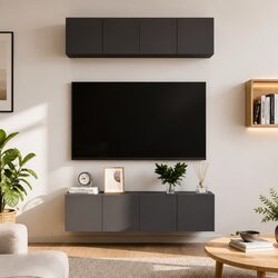 Contemporary High Gloss Grey TV Cabinet Set for Living Spaces