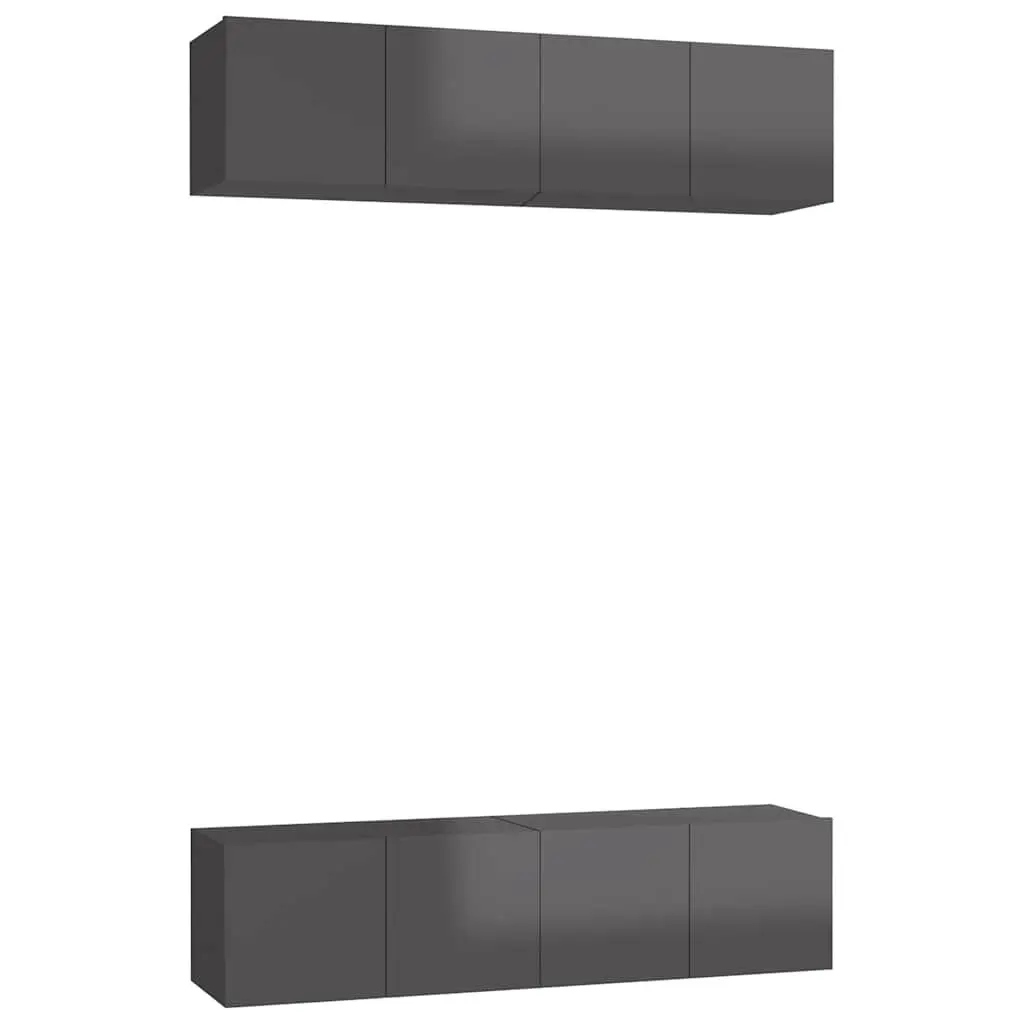 High Gloss Grey TV Cabinet Set for Living Spaces