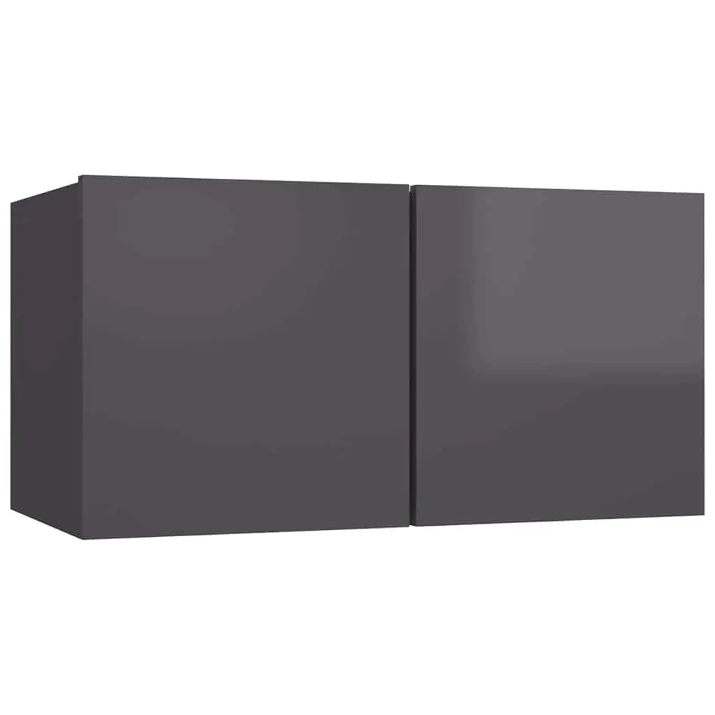 High Gloss Grey TV Cabinet Set for Living Spaces