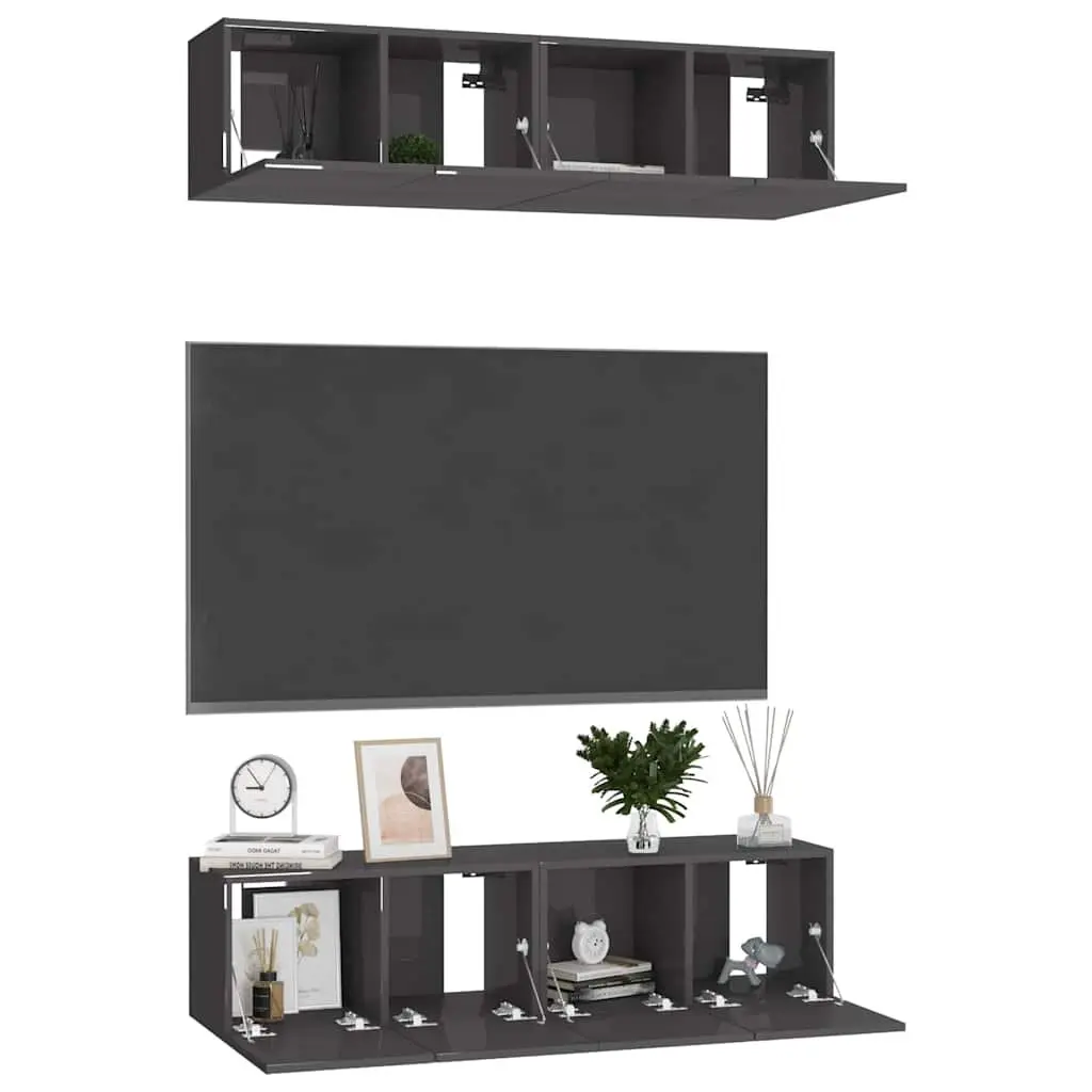 High Gloss Grey TV Cabinet Set for Living Spaces