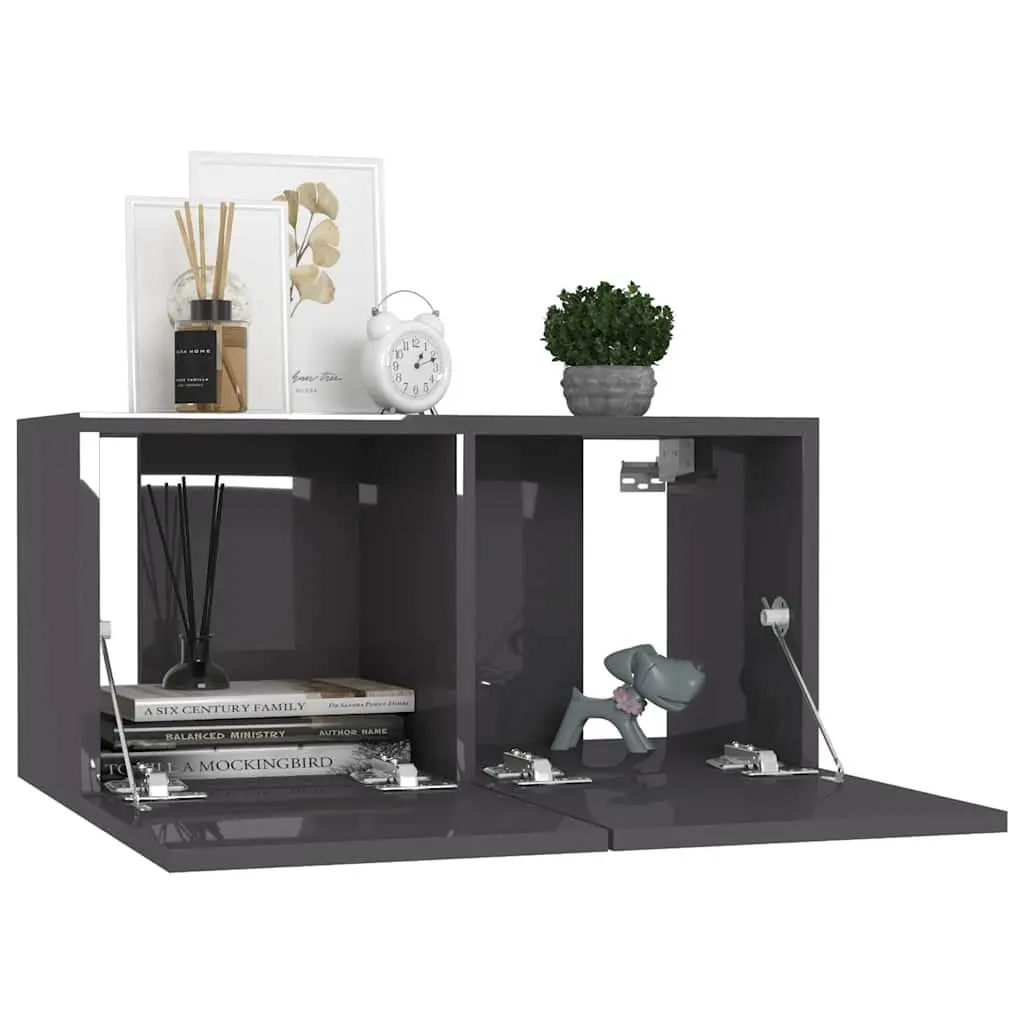 High Gloss Grey TV Cabinet Set for Living Spaces