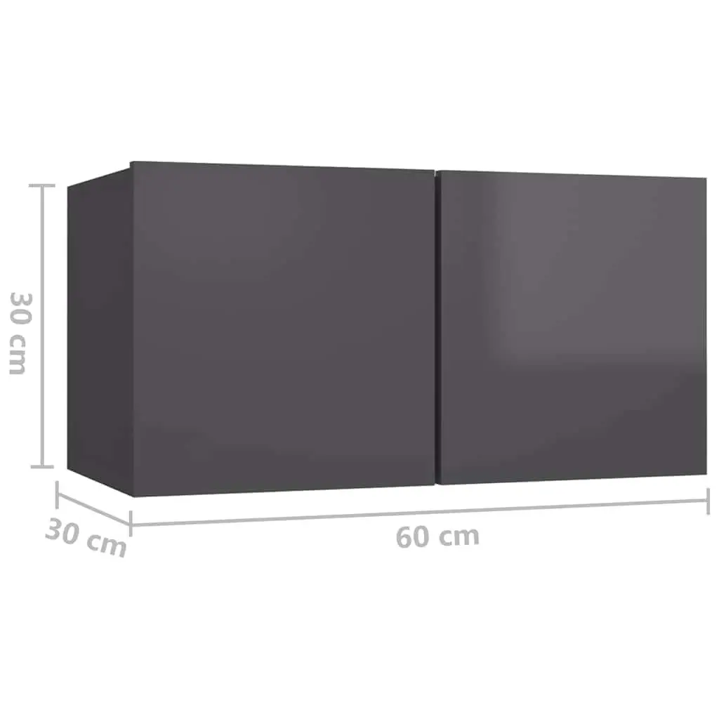 TV Cabinet Set 8 Piece Wall Mounted Grey Storage Unit Living Room Furniture