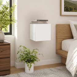 Wall-Mounted White Bedside Cabinet with Storage Compartment