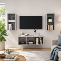 3-Piece Wall-Mounted TV Cabinet Set in Grey