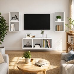 3-Piece Wall-Mounted TV Cabinet Set in High Gloss White