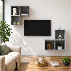 4-Piece Grey Engineered Wood Wall-Mounted TV Cabinet Set