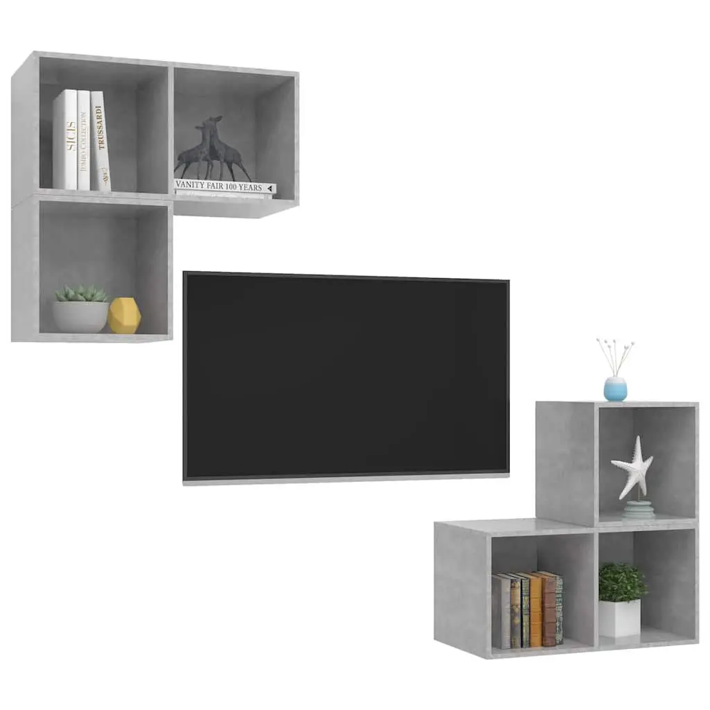 4-Piece Grey Engineered Wood Wall-Mounted TV Cabinet Set