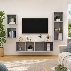 4 Piece Grey Engineered Wood Wall-Mounted TV Cabinet Set