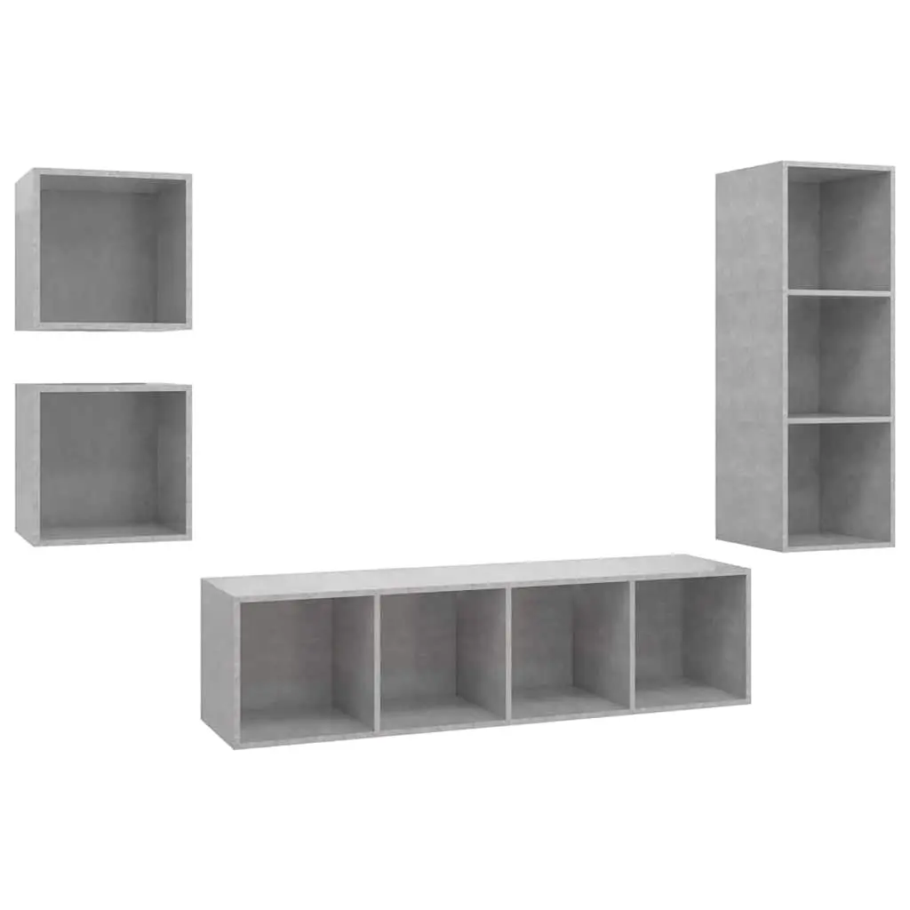 4 Piece Wall Mounted TV Cabinet Set Grey Engineered Wood