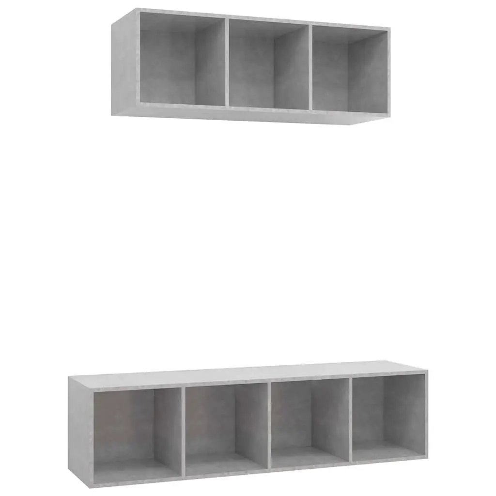 Wall-Mounted TV Cabinet Set Grey Storage Unit Engineered Wood Floating Shelf