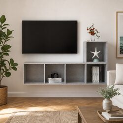 Wall Mounted Grey TV Cabinet Set for Modern Living