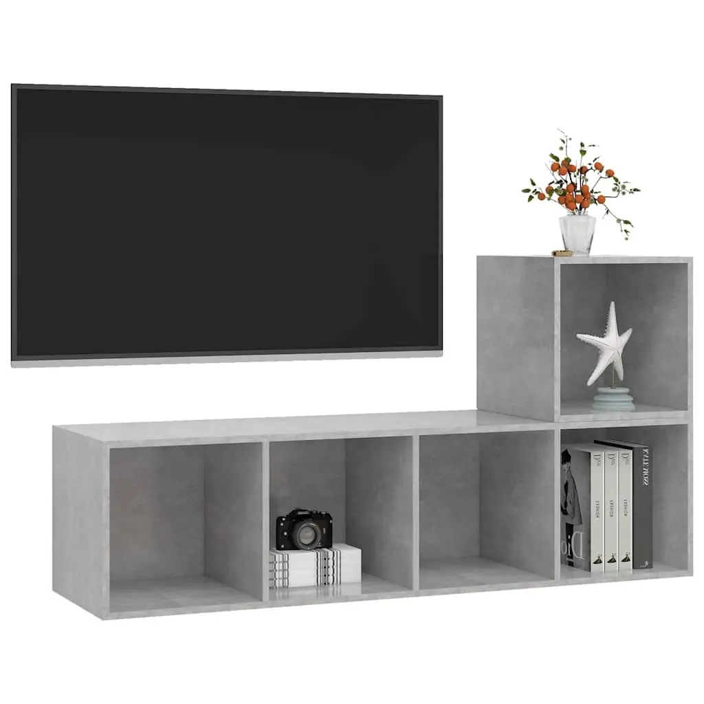 2 Piece Wall Mounted TV Cabinet Set Grey Engineered Wood Storage Display Unit
