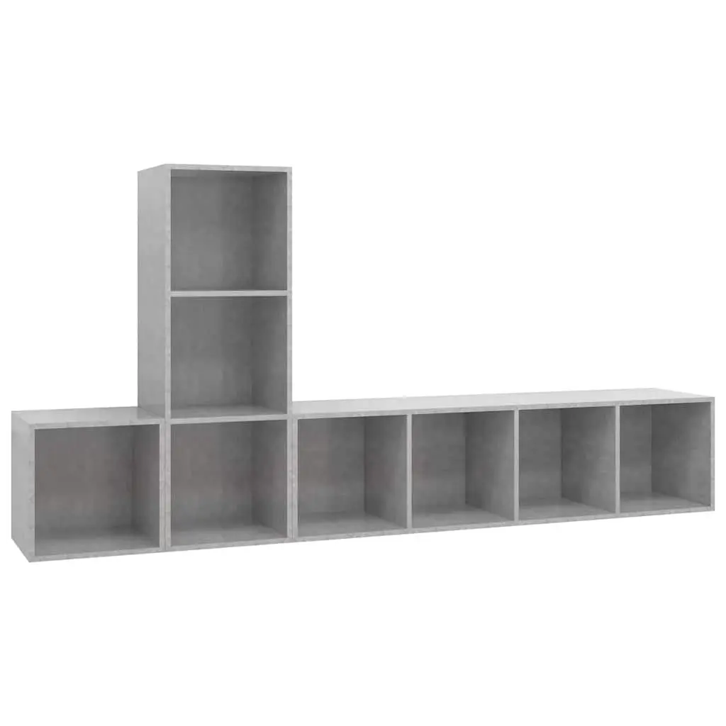 TV Cabinet Set Wall Mounted Grey 3 Piece Engineered Wood Storage Unit