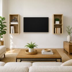Wall-Mounted Brown TV Cabinets with Storage Compartments