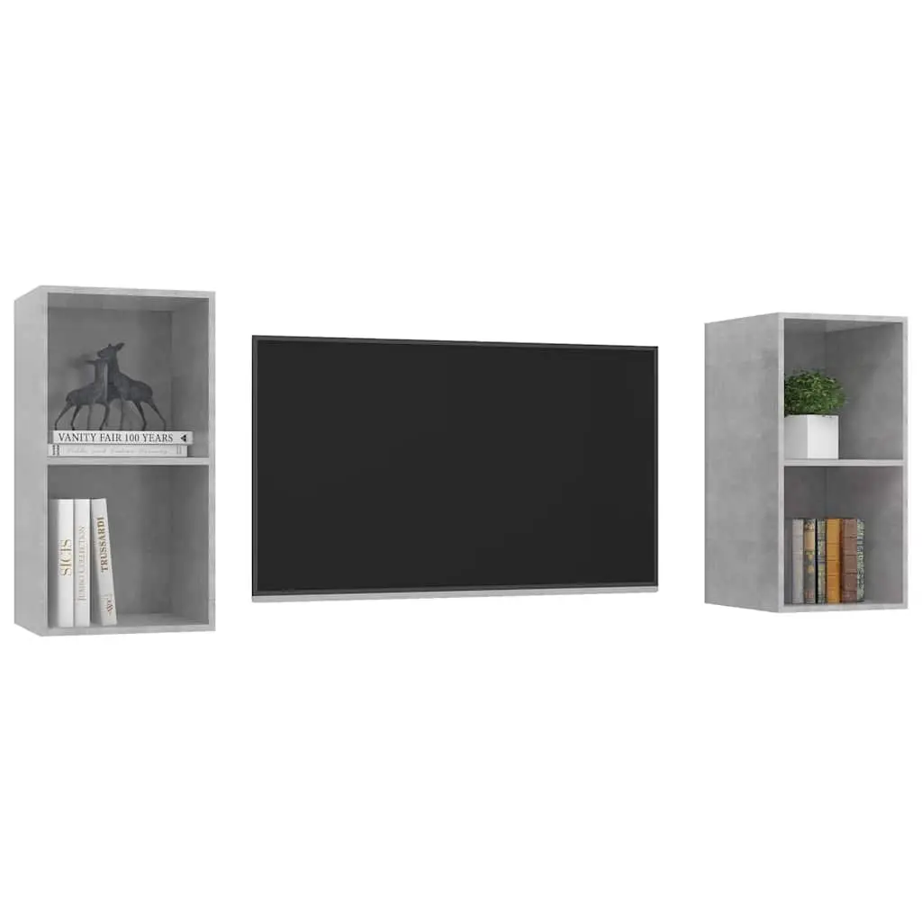 Wall-mounted TV Cabinet Set 2 pcs Grey Storage Shelves Display Unit Organiser