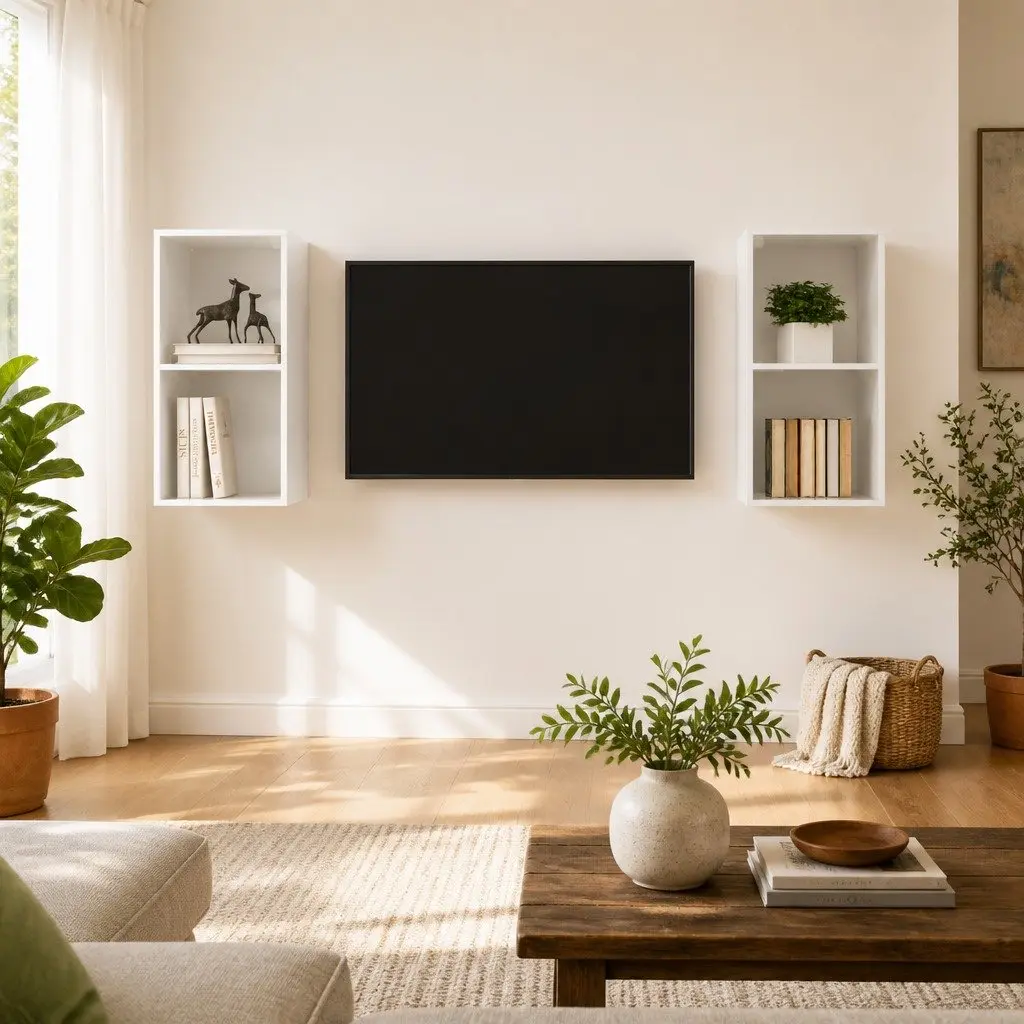 Wall-mounted TV Cabinets 2 pcs High Gloss White Storage Shelves Display Units