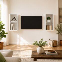 Set of 2 Wall-Mounted High Gloss White TV Cabinets