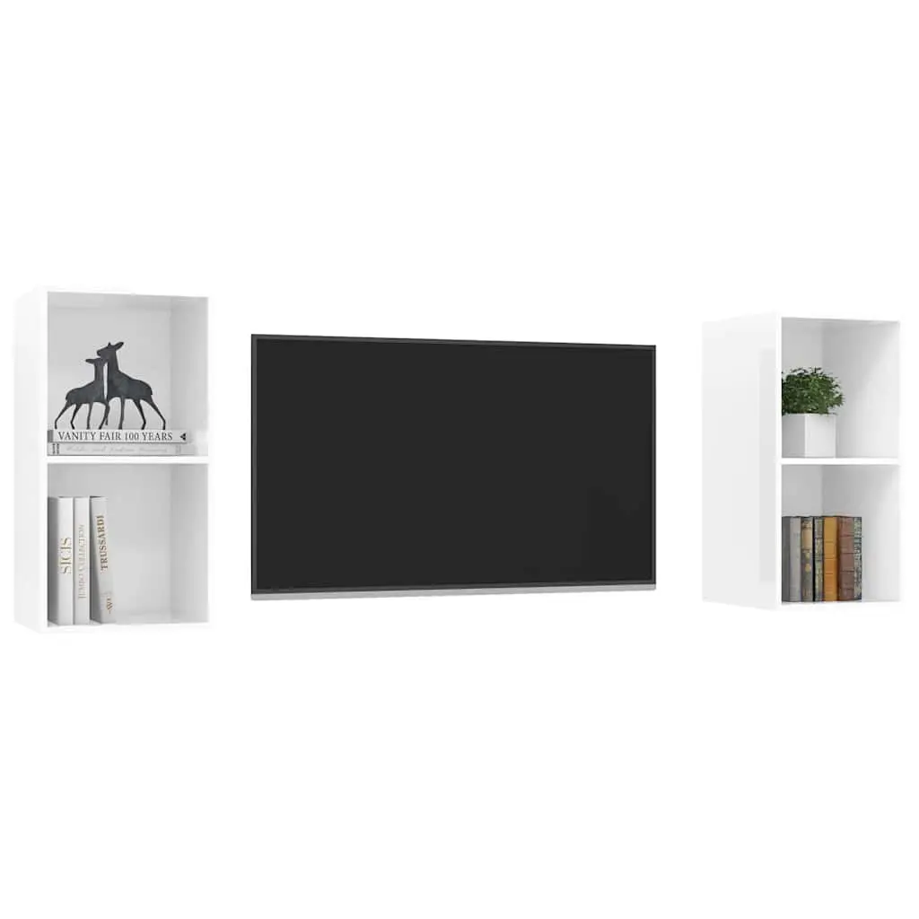 Wall-mounted TV Cabinets 2 pcs High Gloss White Storage Shelves Display Units
