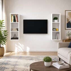 White Wall-mounted TV Cabinet Set - 2 Piece Storage Solution