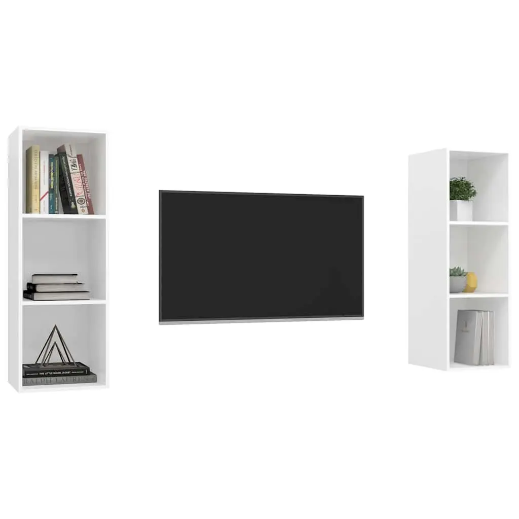Wall-mounted TV Cabinet Set 2 pcs White Storage Organiser Shelving Unit