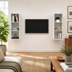 Stylish Wall-mounted TV Cabinet Set in White