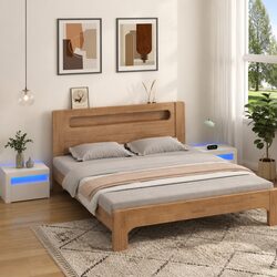 White Modern Bedside Cabinets with RGB LED Lights