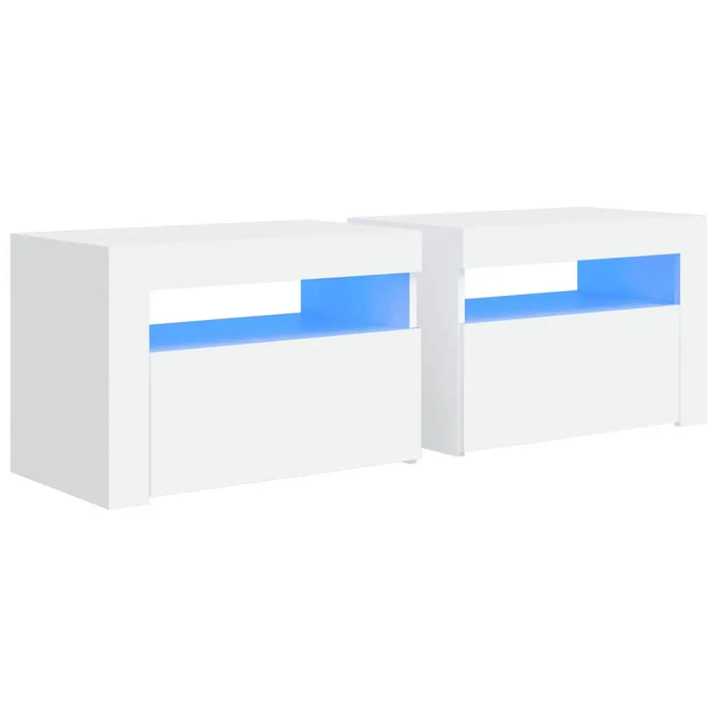White Modern Bedside Cabinets with RGB LED Lights
