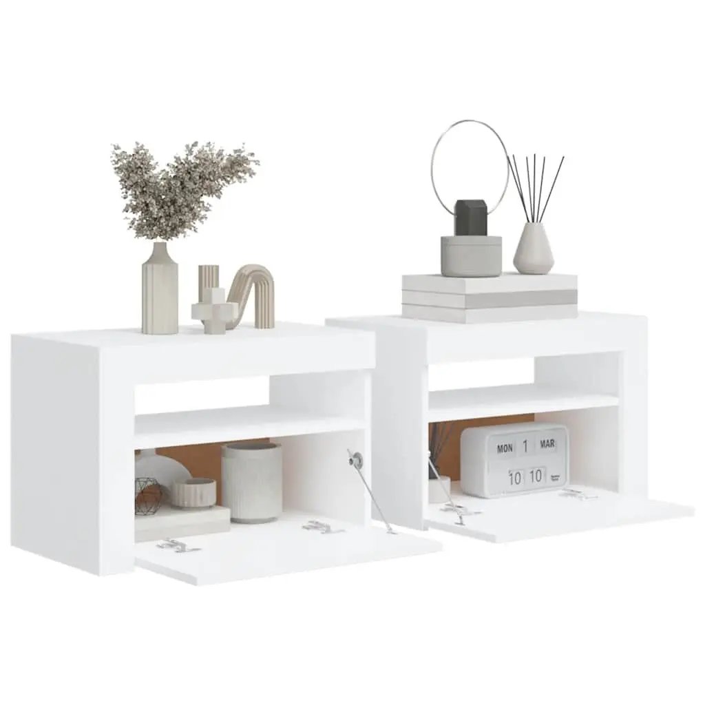 White Modern Bedside Cabinets with RGB LED Lights