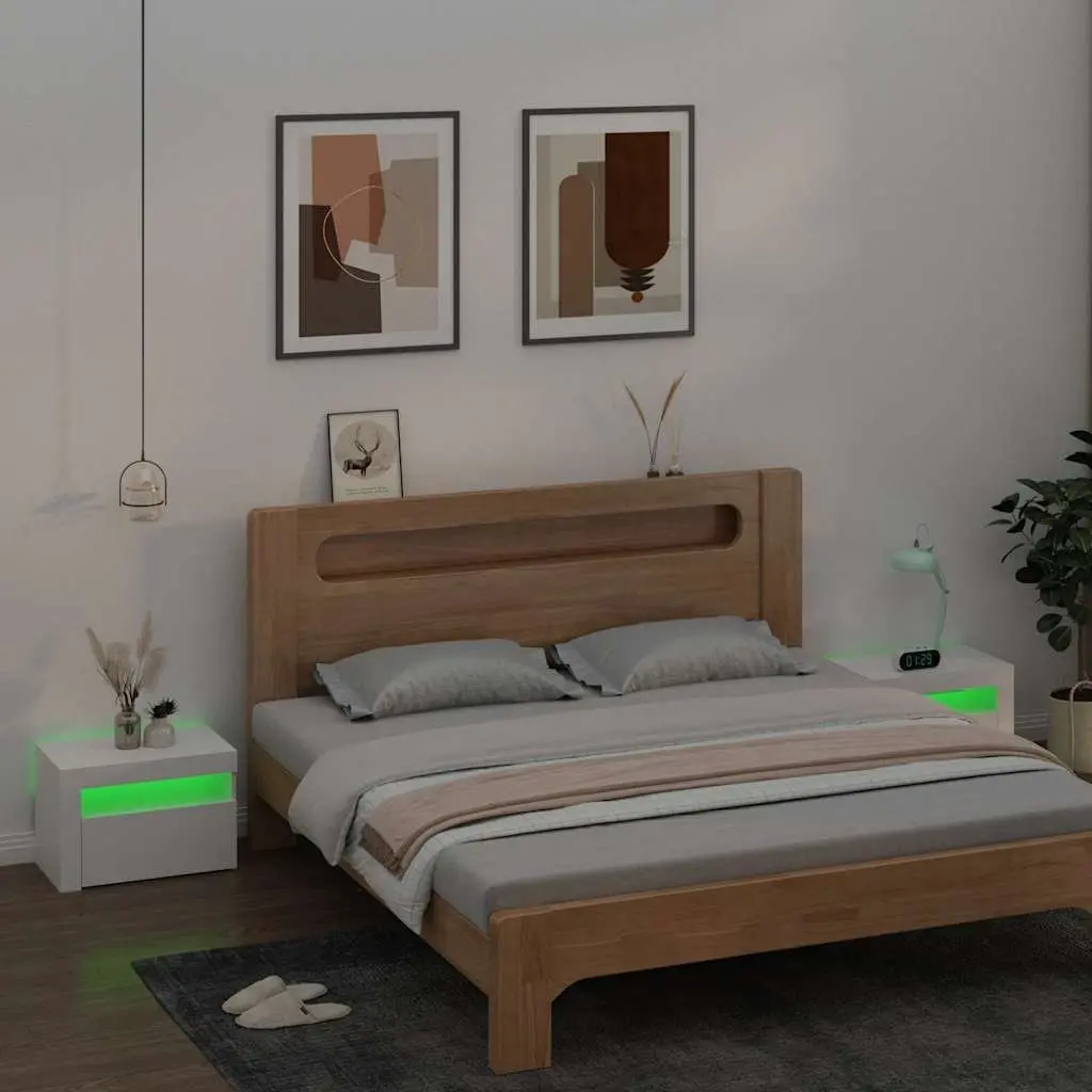 White Modern Bedside Cabinets with RGB LED Lights