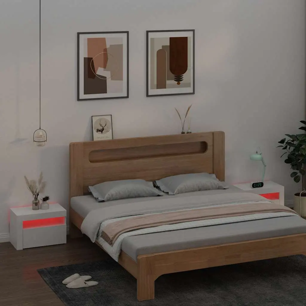 White Modern Bedside Cabinets with RGB LED Lights