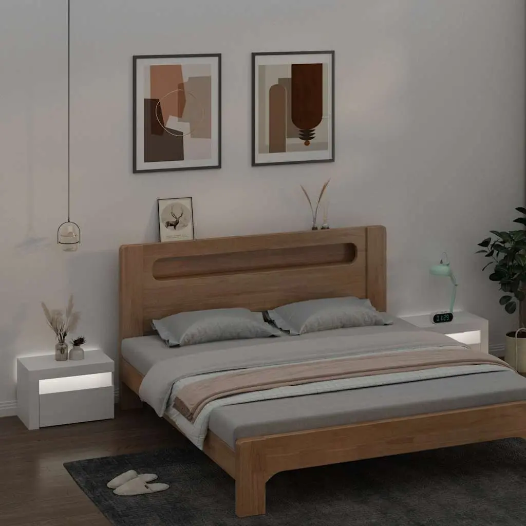 White Modern Bedside Cabinets with RGB LED Lights