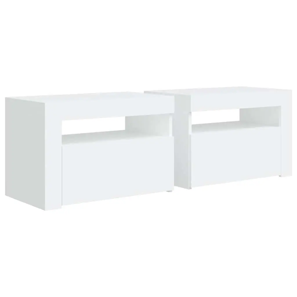 White Modern Bedside Cabinets with RGB LED Lights