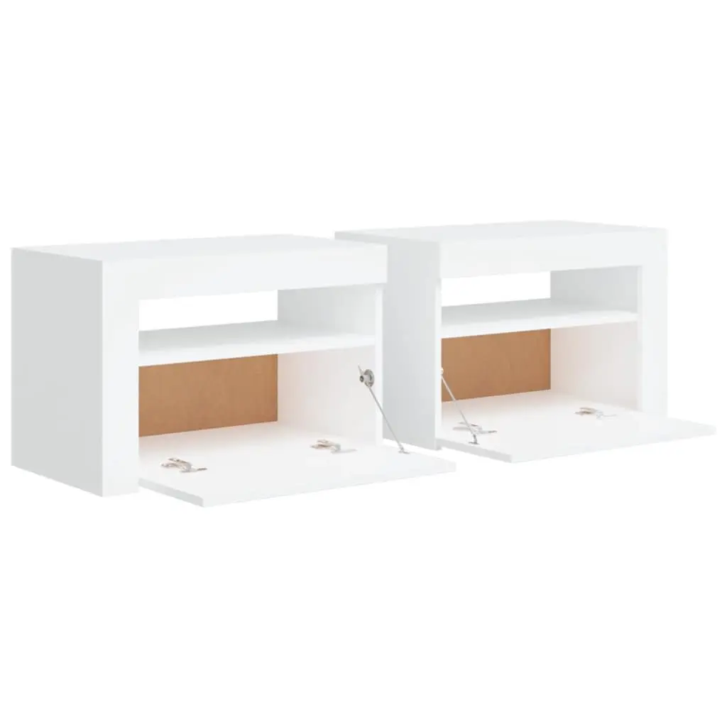White Modern Bedside Cabinets with RGB LED Lights