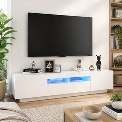 Elegant White TV Cabinet with RGB LED Lights