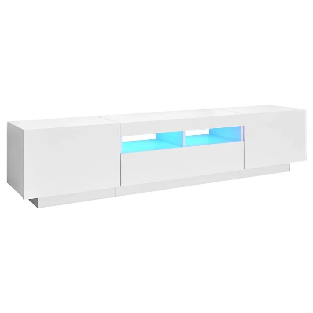 TV Cabinet Modern White 180x35x40 cm Media Storage Unit with RGB LED Lights