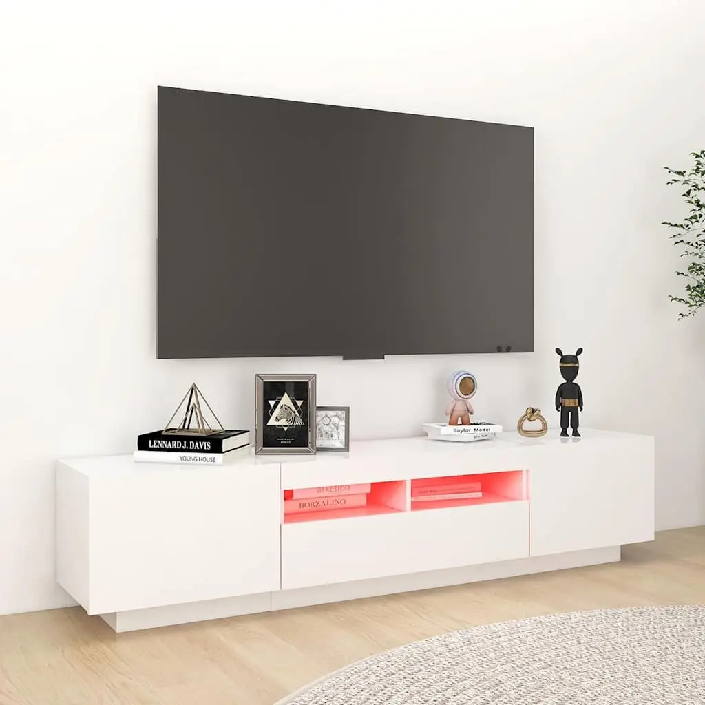 TV Cabinet Modern White 180x35x40 cm Media Storage Unit with RGB LED Lights