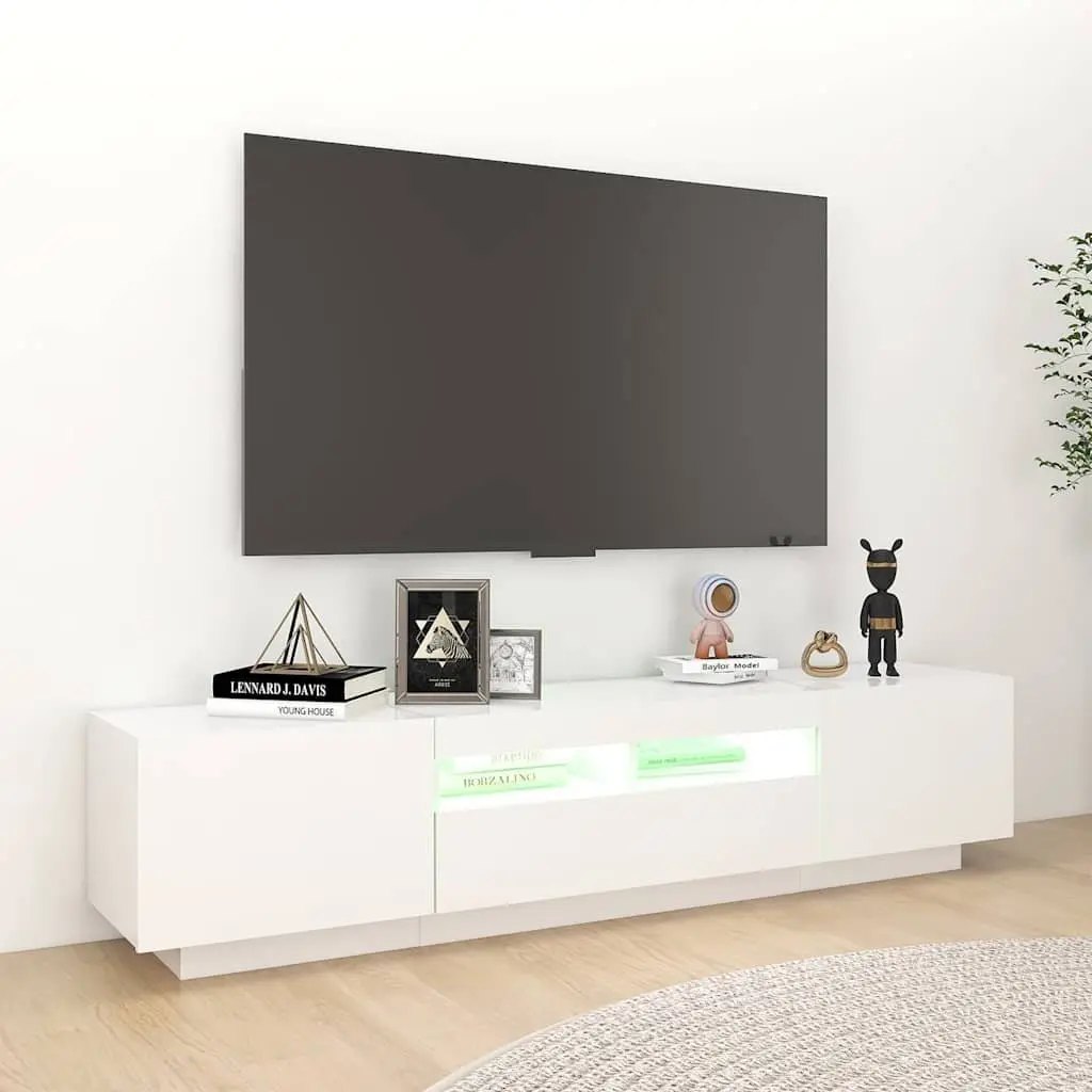 TV Cabinet Modern White 180x35x40 cm Media Storage Unit with RGB LED Lights