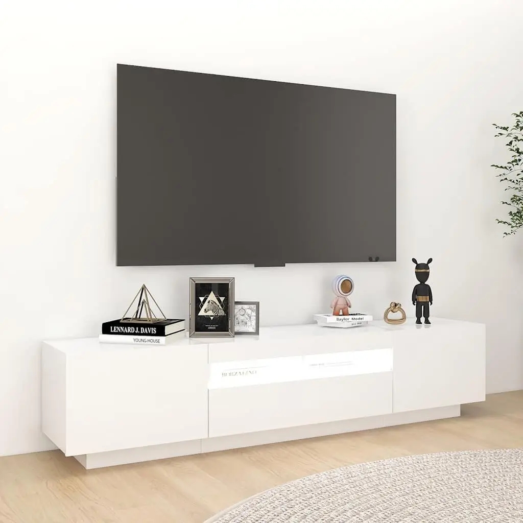 TV Cabinet Modern White 180x35x40 cm Media Storage Unit with RGB LED Lights