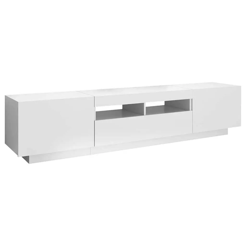 TV Cabinet Modern White 180x35x40 cm Media Storage Unit with RGB LED Lights
