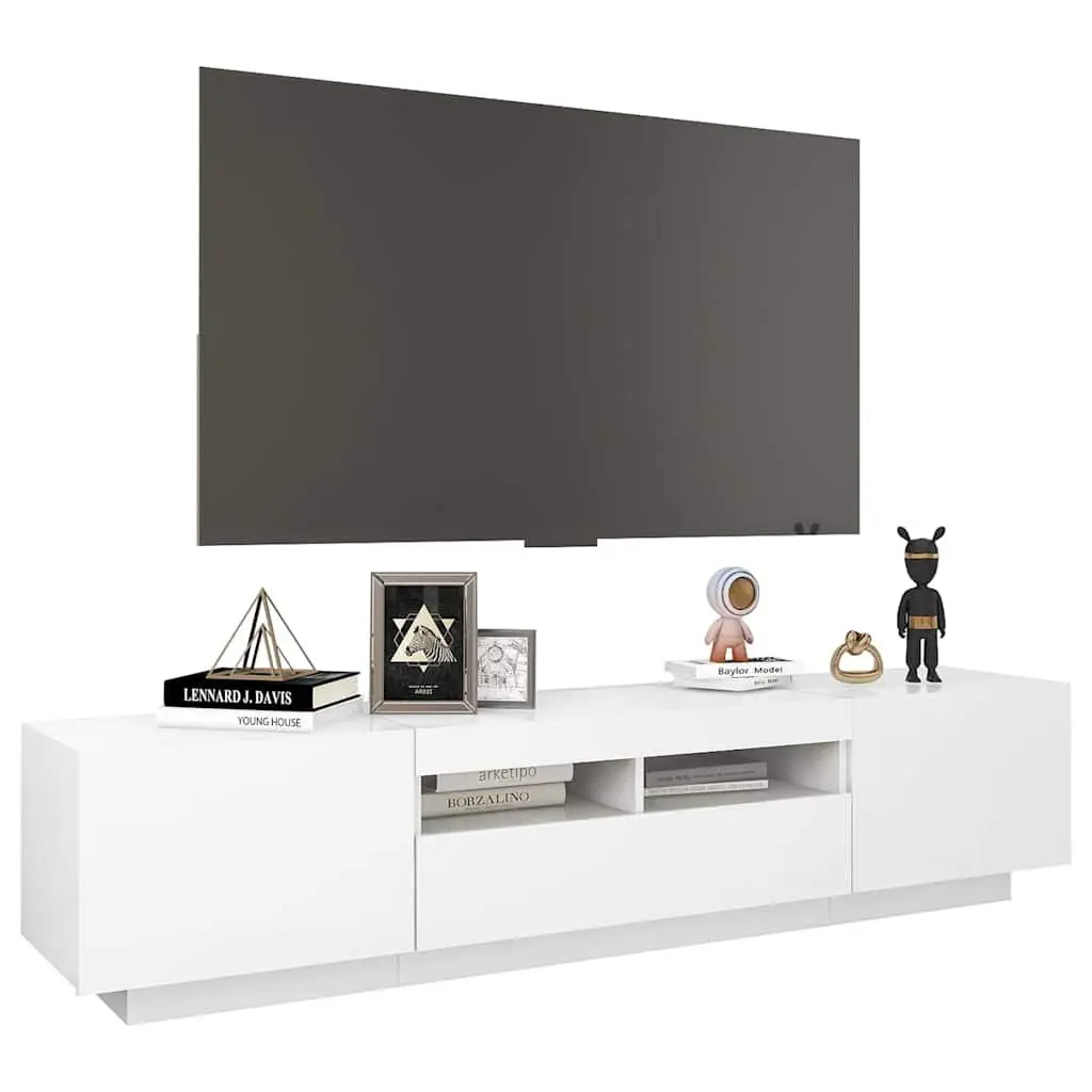 TV Cabinet Modern White 180x35x40 cm Media Storage Unit with RGB LED Lights