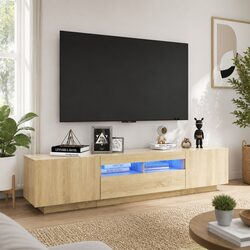 Brown Wood TV Cabinet with RGB LED Lighting