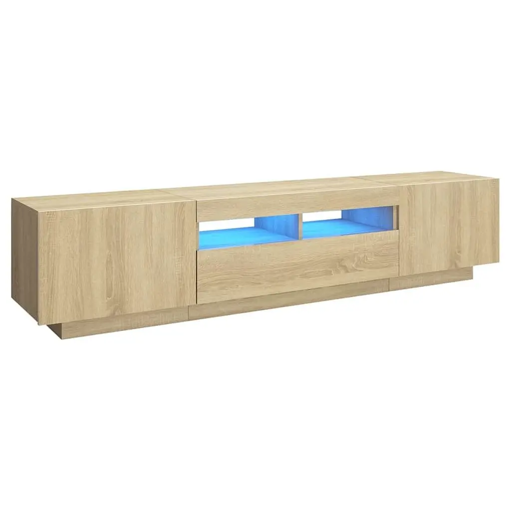 TV Cabinet RGB LED Lights Brown Wood Media Storage Unit 180cm