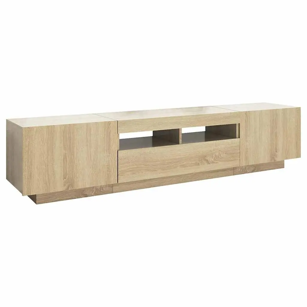 TV Cabinet RGB LED Lights Brown Wood Media Storage Unit 180cm