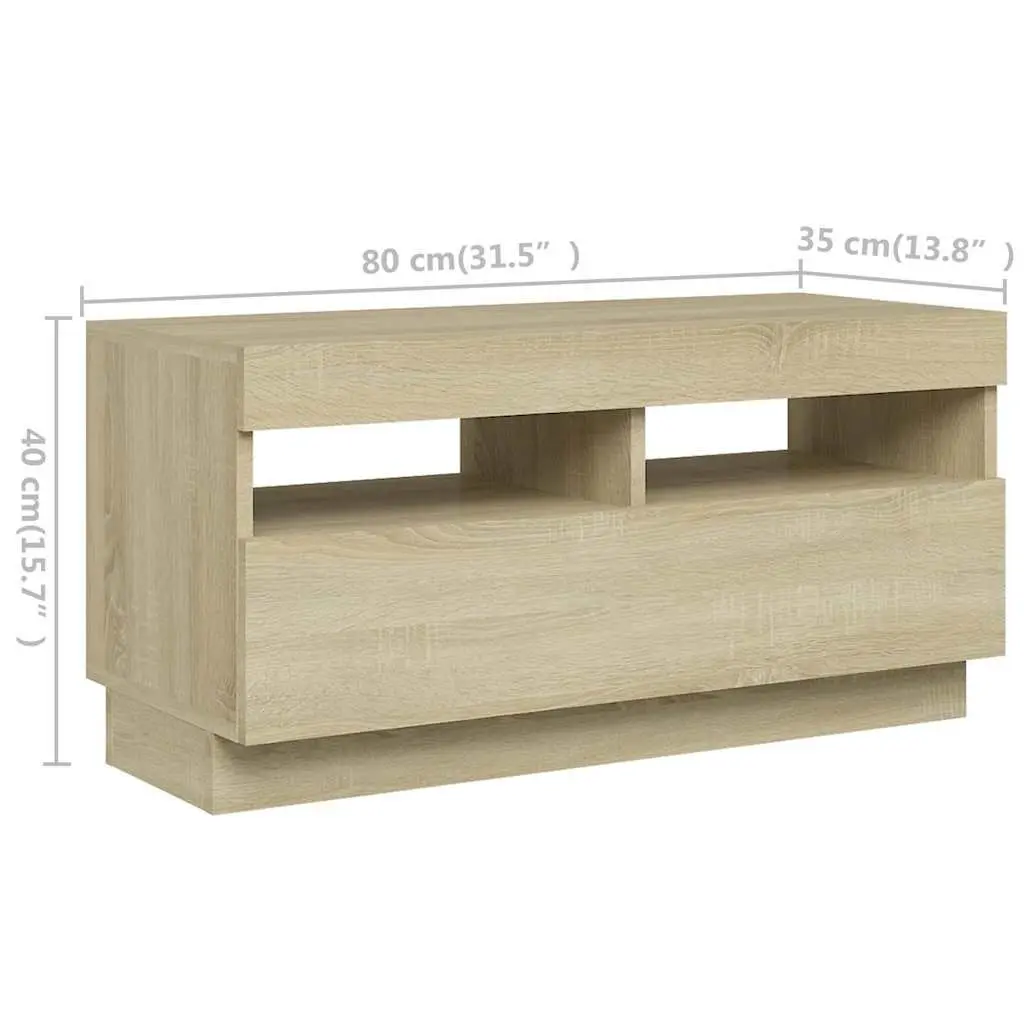 TV Cabinet RGB LED Lights Brown Wood Media Storage Unit 180cm