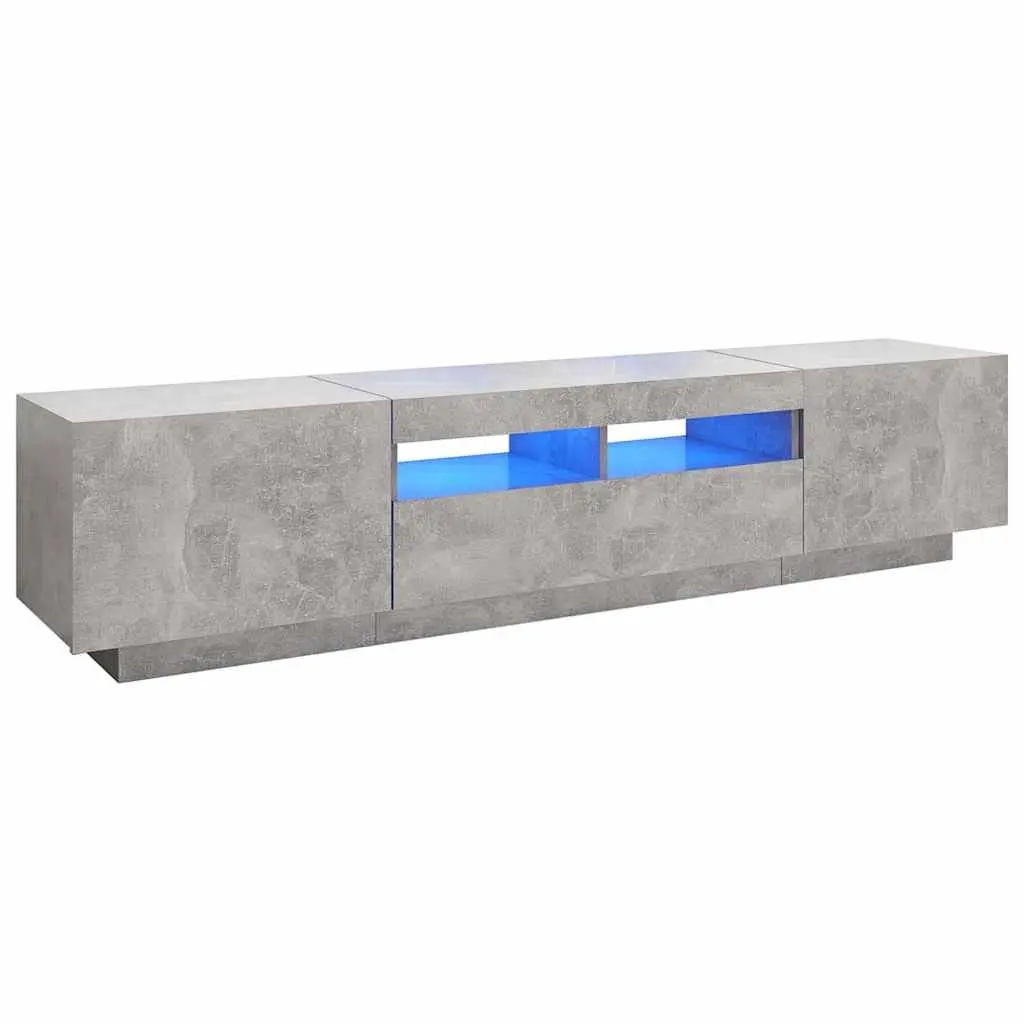 TV Cabinet Grey Modern 180cm Media Storage Unit with RGB LED Lights