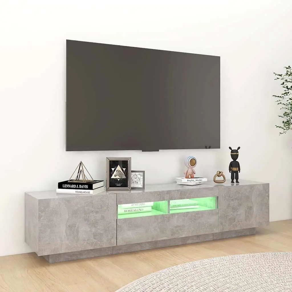 TV Cabinet Grey Modern 180cm Media Storage Unit with RGB LED Lights
