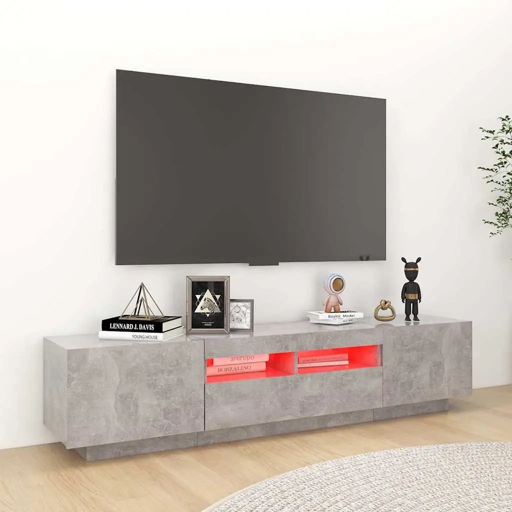 TV Cabinet Grey Modern 180cm Media Storage Unit with RGB LED Lights