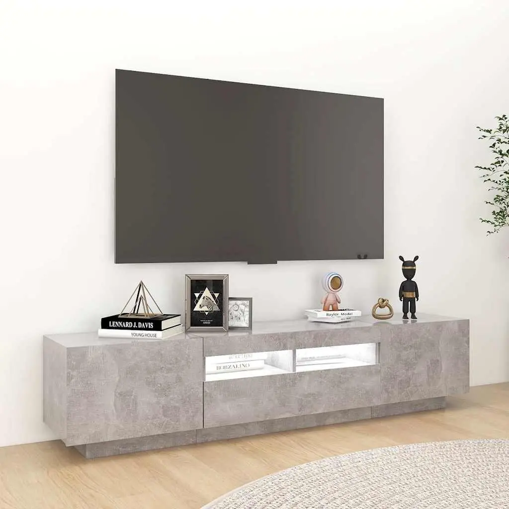 TV Cabinet Grey Modern 180cm Media Storage Unit with RGB LED Lights