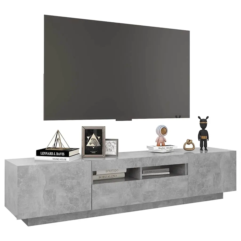 TV Cabinet Grey Modern 180cm Media Storage Unit with RGB LED Lights